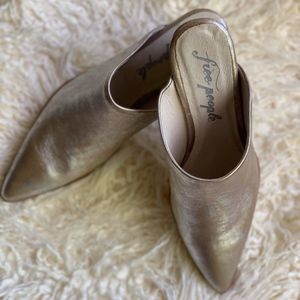 Free People Gold Metallic Wedge Mule